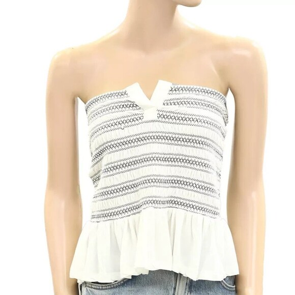 Anthropologie Maeve Smocked Split Tube Blouse Top Strapless Ruffle S NEW 277042 - Picture 5 of 8